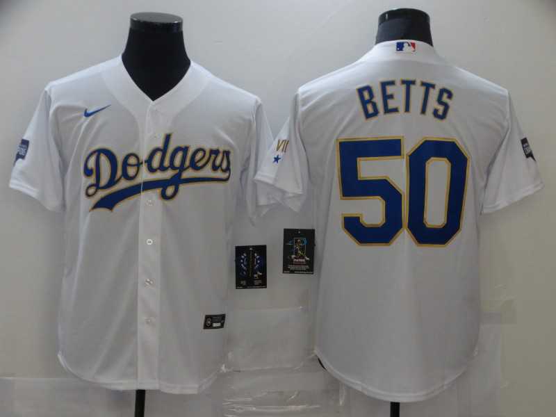 Dodgers 50 Mookie Betts White Nike 2021 Gold Program Cool Base Jersey,We sell and wholesale Dodgers 50 Mookie Betts White Nike 2021 Gold Program Cool Base Jersey on line form chian!